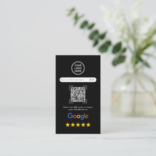 Modern Sleek Black Google Review QR Code 名刺 (スタンド正面)