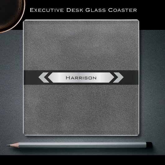 Modern Sleek Gray Executive Desk ガラスコースター