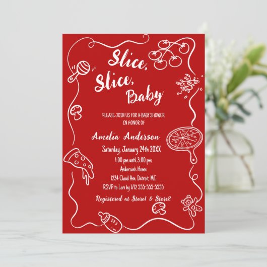 Modern Slice Slice Baby Red Baby Shower 招待状 (スタンド正面)