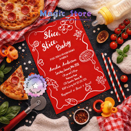 Modern Slice Slice Baby Red Baby Shower 招待状