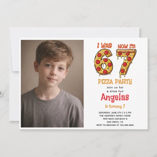 Modern Slice Slice Boy Six Seven Birthday Party 招待状 (正面)