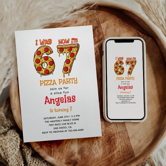 Modern Slice Slice Boy Six Seven Birthday Party 招待状