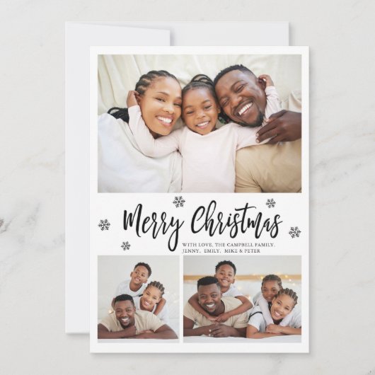 Modern Snowflake 3 Photo Collage Christmas Holiday シーズンカード (正面)