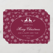 Modern Snowflake Claret Red White Reindeer シーズンカード (正面/裏面)