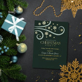 Modern Snowflake Foil Green Christmas Invitation 箔招待状