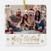 Modern Snowflake Gold and White Photo Christmas セラミックオーナメント (正面)