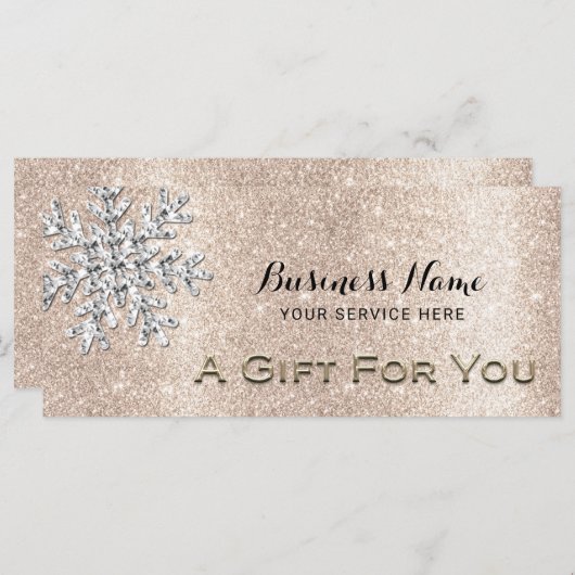 Modern Snowflake Gold Glitter Gift Certificate (正面/裏面)