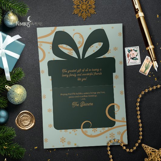 Modern Snowflake Green Folded Photo Holiday Card カード