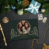 Modern Snowflake Green Folded Photo Holiday Card カード