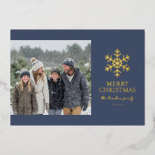 Modern Snowflake Photo Christmas 箔シーズンカード (正面)