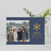 Modern Snowflake Photo Christmas 箔シーズンカード (立ち正面)