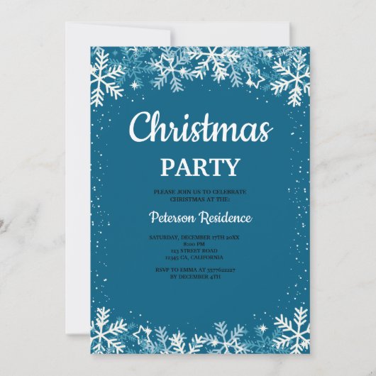 Modern snowflake pine navy winter Christmas party  招待状 (正面)