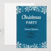Modern snowflake pine navy winter Christmas party  招待状 (正面/裏面)