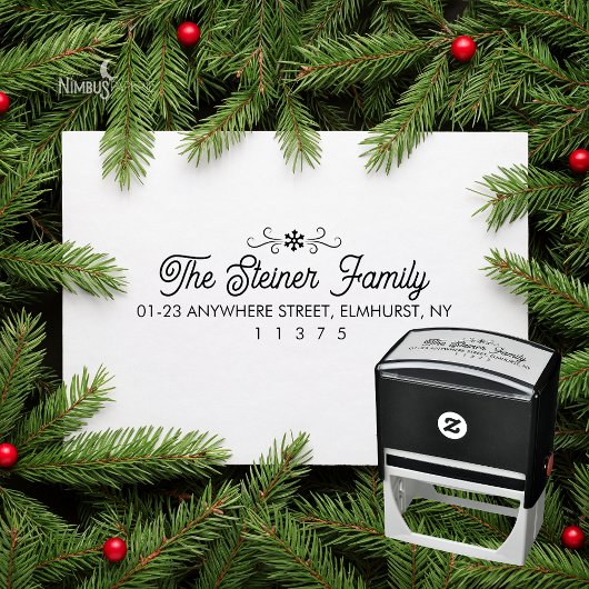 Modern Snowflake Winter Family Rubber Stamp セルフインキングスタンプ