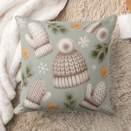 Modern Snowflake Winter Pillow – Neutral クッション (ブランケット)