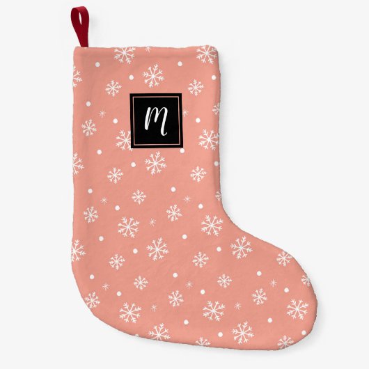 Modern Snowflakes Christmas Pattern Monogram スモールクリスマスストッキング (正面)