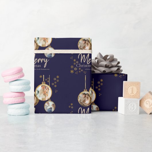 Modern Snowflakes Photo Merry Christmas ラッピングペーパー (ベビーシャワー)