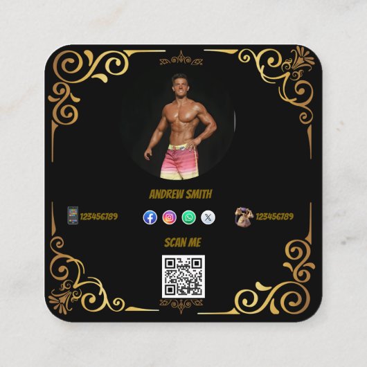 Modern social media add your logo photo QR code スクエア名刺 (裏面)