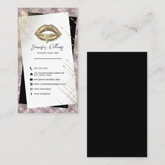 Modern Social Media Icons Unique Gold Lips Beauty 名刺 (正面/裏面)