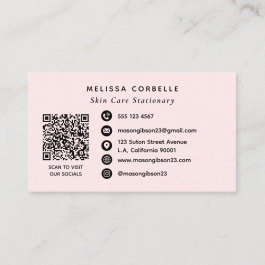 Modern Social Media QR Code Business Logo Pink 名刺 (裏面)