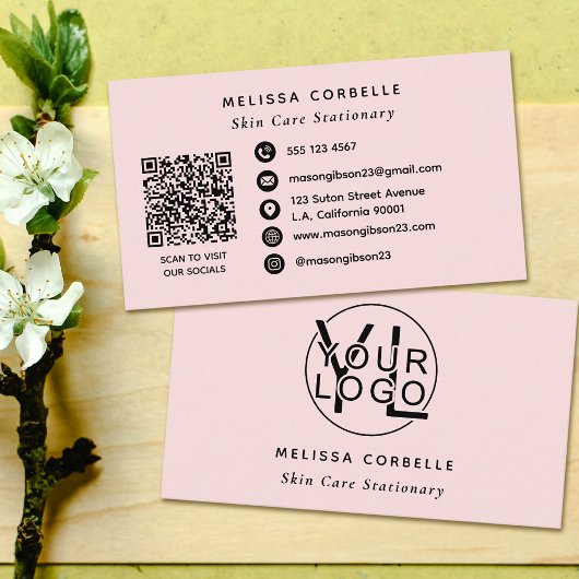 Modern Social Media QR Code Business Logo Pink 名刺