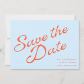 Modern Soft Blue Orange Retro Script Wedding セーブザデート (正面)