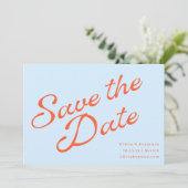 Modern Soft Blue Orange Retro Script Wedding セーブザデート (スタンド正面)