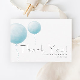 Modern Soft Pastel Blue Balloon Baby Boy Shower サンキューカード