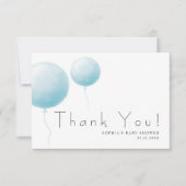 Modern Soft Pastel Blue Balloon Baby Boy Shower サンキューカード (正面)