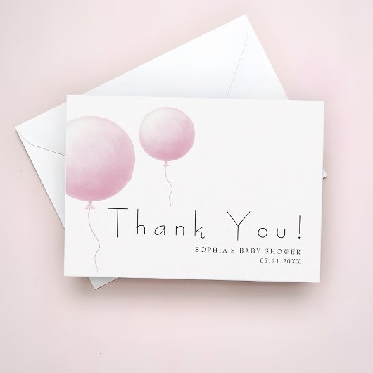 Modern Soft Pastel Pink Balloon Baby Girl Shower サンキューカード
