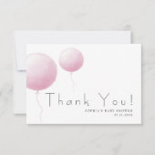Modern Soft Pastel Pink Balloon Baby Girl Shower サンキューカード (正面)