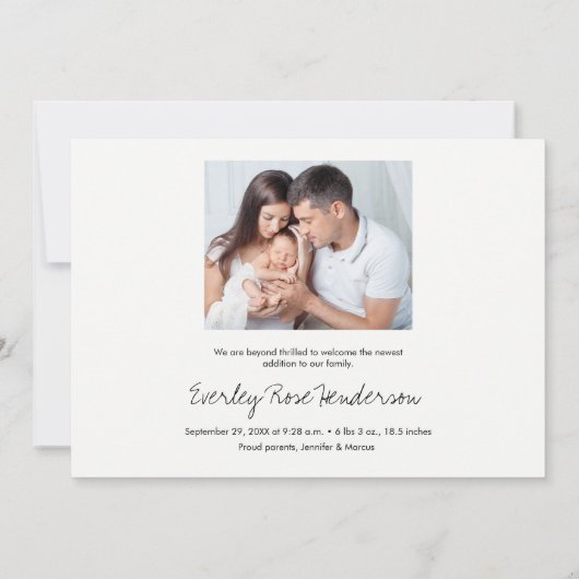 Modern Soft Pink Baby Girl Name Script Photo Birth 案内状 (裏面)