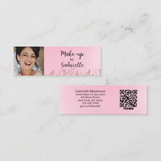 Modern Soft Pink Botanical Photo Script QR Code  コーリングカード (正面/裏面)