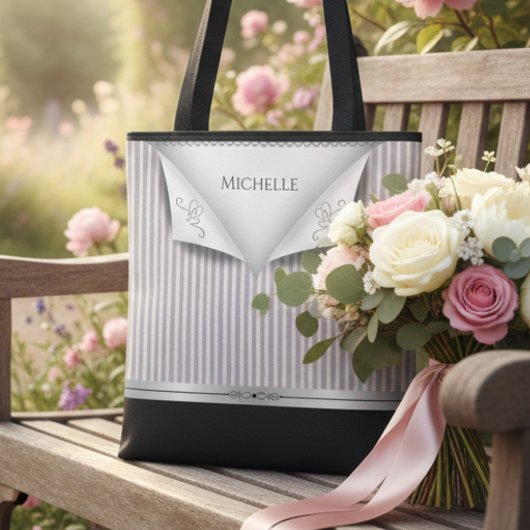 Modern Soft Pink Bridal Party Pinstripe Bridesmaid トートバッグ