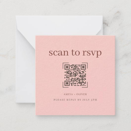 Modern Soft Pink QR Code Wedding Online RSVP Card ノートカード (正面)