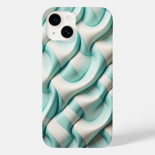Modern Soft Teal and White Geometric Wave Phone  Case-Mate iPhoneケース (裏面)