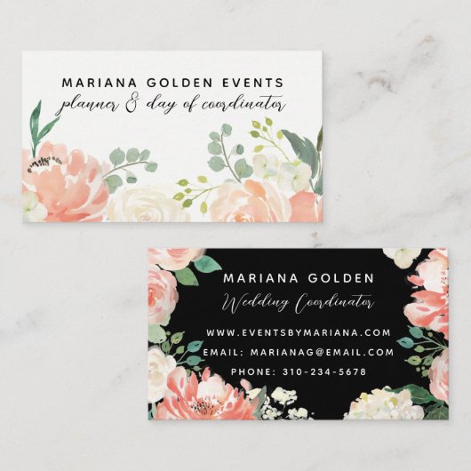 Modern Sophisticated Watercolor Floral 名刺 (正面/裏面)