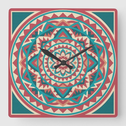 Modern Southwest Mandala  スクエア壁時計 (正面)