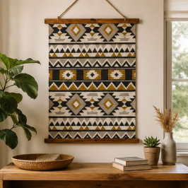 Modern Southwestern Geometric Pattern in Black Mus 吊り下げ型タペストリー