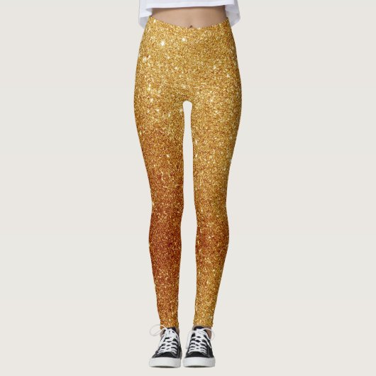 Modern Sparkle Gold Glitter Women’s Leggings レギンス (正面)