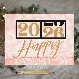 Modern Sparkling Pink Gold 2026 Happy New Year シーズンポストカード