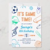 Modern Sports It's Game Time! Kids Birthday 招待状 (正面)