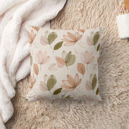 Modern Spring Botanical Floral Throw Pillow クッション (ブランケット)