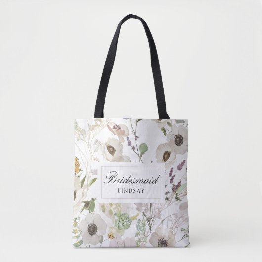 Modern Spring Bridesmaid Personalized Name トートバッグ (正面)