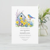 Modern Spring Floral Wedding Photo and QR Code 招待状 (スタンド正面)