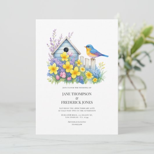 Modern Spring Floral Wedding Photo and QR Code 招待状 (スタンド正面)