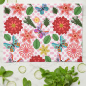 Modern Spring Garden Butterfly Floral  キッチンタオル (折り畳み)