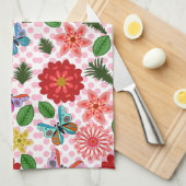 Modern Spring Garden Butterfly Floral  キッチンタオル (四つ折り)