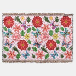 Modern Spring Garden Butterfly Floral  スローブランケット