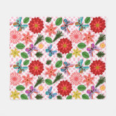 Modern Spring Garden Butterfly Floral  フリースブランケット (正面(横))